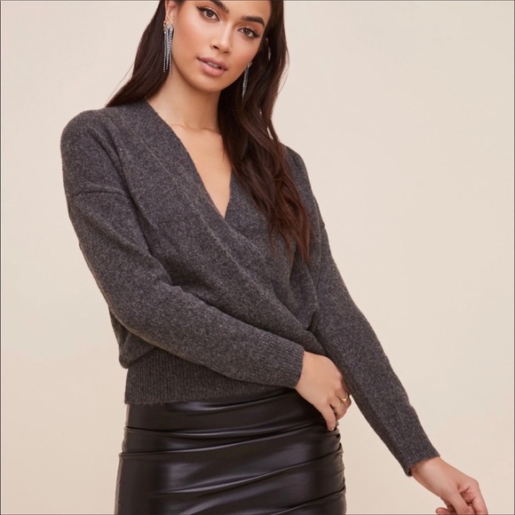 ASTR
The Label Pleated Wrap Front Sweater In Charcoal S - Picture 6 of 9